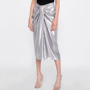 Zara Liquid Silver Drape Metallic Skirt